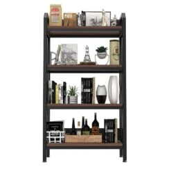 55 In. 4-Level Metal And Wooden Bakers Rack-Kitchen Storage Shelves For Garage, Pantry And More In Black -FURITURE SALE SHOP black tahanbath pantry organizers z w3387p312343 76 1000