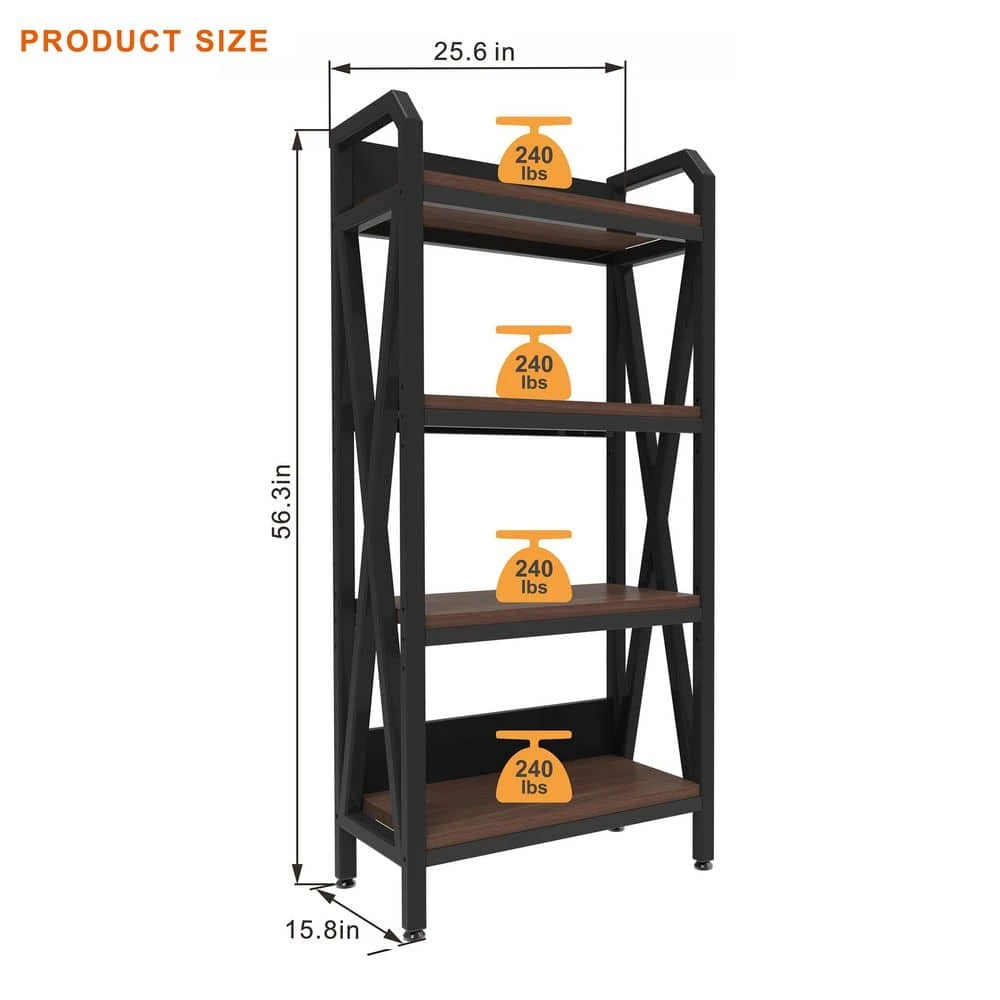 56.30 In. 4-Level Metal And Wooden Bakers Rack-Kitchen Storage Shelves For Garage And Pantry In Black 7 56.30 In. 4-Level Metal And Wooden Bakers Rack-Kitchen Storage Shelves For Garage And Pantry In Black - Image 7