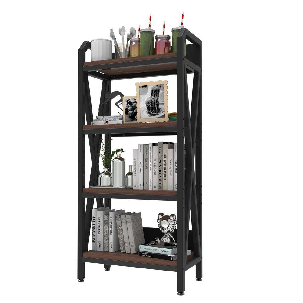 56.30 In. 4-Level Metal And Wooden Bakers Rack-Kitchen Storage Shelves For Garage And Pantry In Black 5 56.30 In. 4-Level Metal And Wooden Bakers Rack-Kitchen Storage Shelves For Garage And Pantry In Black - Image 5