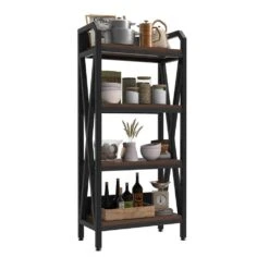 56.30 In. 4-Level Metal And Wooden Bakers Rack-Kitchen Storage Shelves For Garage And Pantry In Black 19 56.30 In. 4-Level Metal And Wooden Bakers Rack-Kitchen Storage Shelves For Garage And Pantry In Black -FURITURE SALE SHOP black tahanbath pantry organizers z w3387p312345 d4 1000