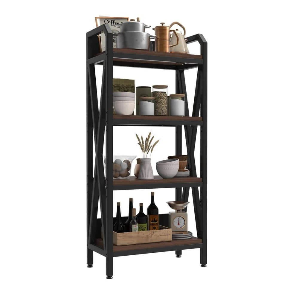 56.30 In. 4-Level Metal And Wooden Bakers Rack-Kitchen Storage Shelves For Garage And Pantry In Black 10 56.30 In. 4-Level Metal And Wooden Bakers Rack-Kitchen Storage Shelves For Garage And Pantry In Black - Image 10