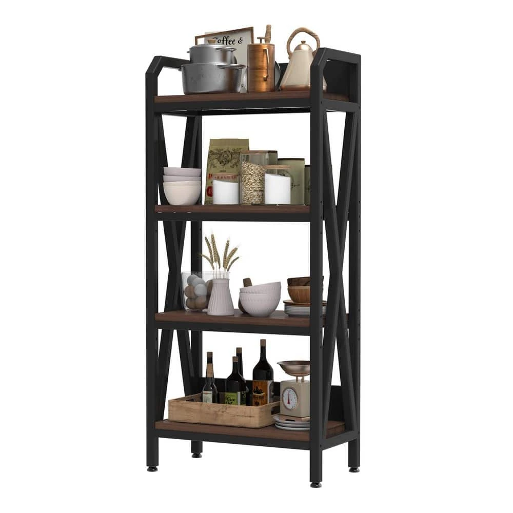 56.30 In. 4-Level Metal And Wooden Bakers Rack-Kitchen Storage Shelves For Garage And Pantry In Black 8 56.30 In. 4-Level Metal And Wooden Bakers Rack-Kitchen Storage Shelves For Garage And Pantry In Black - Image 8
