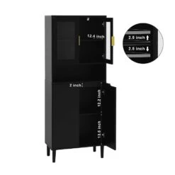 Tempered Glass Door Tall Storage Bookcase With Adjustable Board, 4-Doors MDF Painting Finished Cabinet In Black -FURITURE SALE SHOP black tahanbath pantry organizers z w679102745 1f 1000