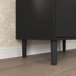 Tempered Glass Door Tall Storage Bookcase With Adjustable Board, 4-Doors MDF Painting Finished Cabinet In Black -FURITURE SALE SHOP black tahanbath pantry organizers z w679102745 44 1000