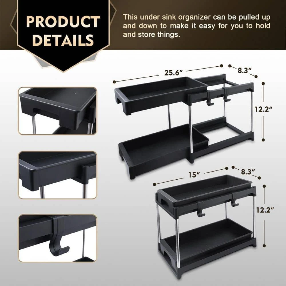 Organizers And Storage Cabinet Organizers And Storage Pull Out Drawers 2-Hooks In Black 3 Organizers And Storage Cabinet Organizers And Storage Pull Out Drawers 2-Hooks In Black - Image 3