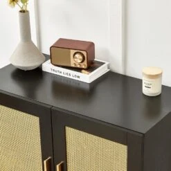 Rattan Storage Buffet: Side Panel Design, Natural Doors, Adjustable Shelves In Black 10 Rattan Storage Buffet: Side Panel Design, Natural Doors, Adjustable Shelves In Black -FURITURE SALE SHOP black tahanbath pantry organizers z w679123937 4f 1000