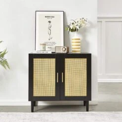 Rattan Storage Buffet: Side Panel Design, Natural Doors, Adjustable Shelves In Black 13 Rattan Storage Buffet: Side Panel Design, Natural Doors, Adjustable Shelves In Black -FURITURE SALE SHOP black tahanbath pantry organizers z w679123937 fa 1000