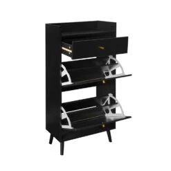 Rattan, Allen 2 Door 1 Drawer Cabinet, Shoe Rack, Double Layer, Suitable For Entrance In Black -FURITURE SALE SHOP black tahanbath pantry organizers z w688141535 1f 1000