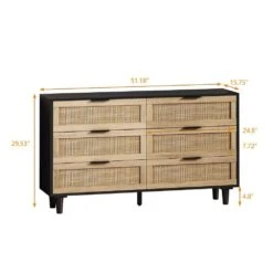 51.18 In. 6-Drawers Rattan Storage Cabinet Rattan Drawer, For Bedroom, Living Room, Black -FURITURE SALE SHOP black tahanbath pantry organizers z w757112779 c3 1000