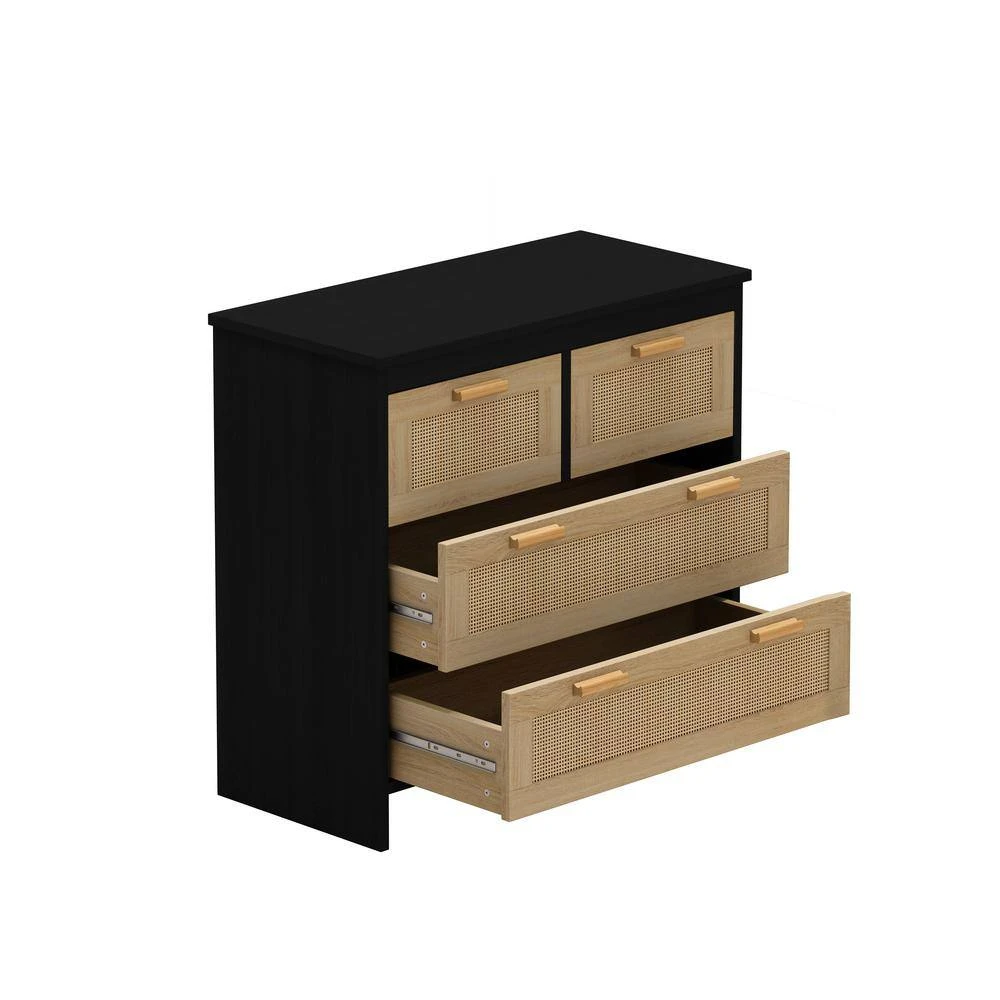 4-Drawers Rattan Cabinet, For Bedroom, Living Room, Dining Room, Hallways, Easy Assembly, Black 2 4-Drawers Rattan Cabinet, For Bedroom, Living Room, Dining Room, Hallways, Easy Assembly, Black - Image 2