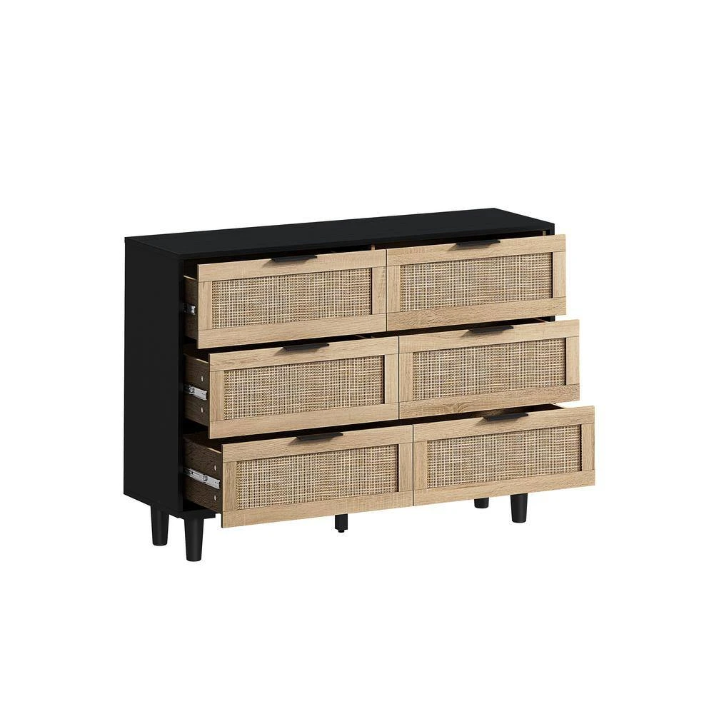 43.31 In. 6-Drawers Rattan Storage Cabinet Rattan Drawer, For Bedroom, Living Room, Black 3 43.31 In. 6-Drawers Rattan Storage Cabinet Rattan Drawer, For Bedroom, Living Room, Black - Image 3