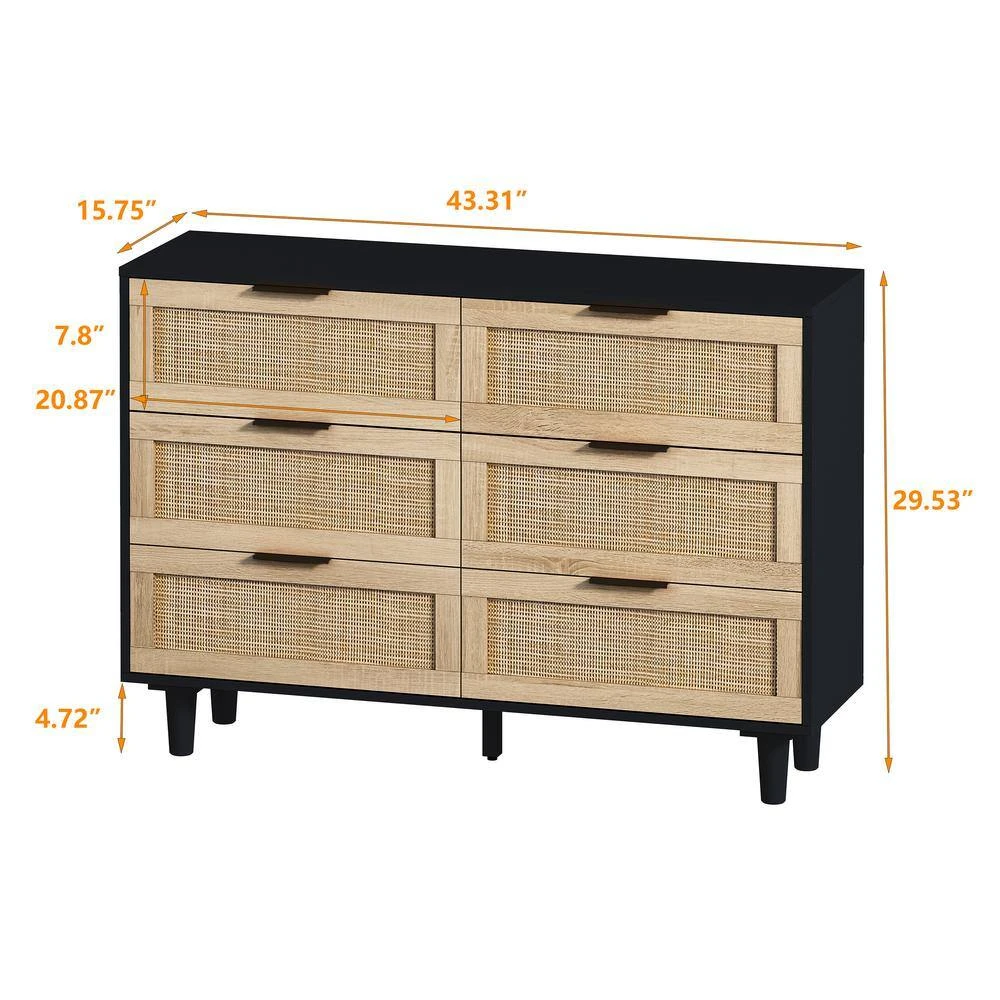 43.31 In. 6-Drawers Rattan Storage Cabinet Rattan Drawer, For Bedroom, Living Room, Black 4 43.31 In. 6-Drawers Rattan Storage Cabinet Rattan Drawer, For Bedroom, Living Room, Black - Image 4