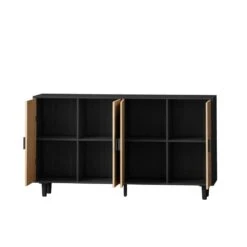 62.20"Elegant And Functional 4-Door Rattan Decorative Storage Cabinet,for Bedroom,Living Room,Office In Black -FURITURE SALE SHOP black tahanbath pantry organizers z w757p174987 1f 1000