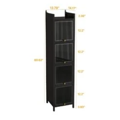Modern Black 4-Tier Glass Door Cabinet With 5-Tier Storage, For Entryway, Living Room, Bathroom, Dining Room -FURITURE SALE SHOP black tahanbath pantry organizers z w757p241562 4f 1000