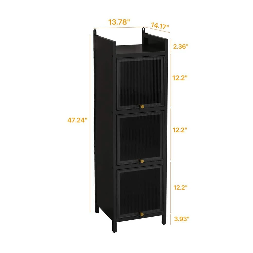 Modern 3-tier Glass Door Cabinet With Featuring 4-tier Storage, For Entryway Living Room, Black 3 Modern 3-tier Glass Door Cabinet With Featuring 4-tier Storage, For Entryway Living Room, Black - Image 3