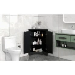 Black Triangle Bathroom Storage Cabinet With Adjustable Shelves Freestanding Floor Cabinet For Home Kitchen 16 Black Triangle Bathroom Storage Cabinet With Adjustable Shelves Freestanding Floor Cabinet For Home Kitchen -FURITURE SALE SHOP black tahanbath pantry organizers z wf291467aab 31 1000