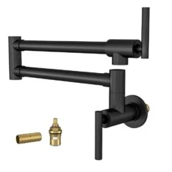 Pot Filler Faucet-Wall Mount Kitchen Sink Faucet Folding Stretchable With Single Hole 2-Handles, Black