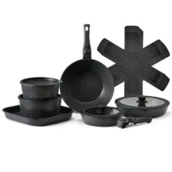 17-Piece Pots And Pans Set Stainless Steel Granite Nonstick Kitchen Cookware Induction Black