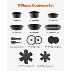 17-Piece Pots And Pans Set Stainless Steel Granite Nonstick Kitchen Cookware Induction Black -FURITURE SALE SHOP black tahanbath pot pan sets z w2201p290458 c3 1000
