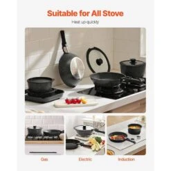 17-Piece Pots And Pans Set Stainless Steel Granite Nonstick Kitchen Cookware Induction Black -FURITURE SALE SHOP black tahanbath pot pan sets z w2201p290458 fa 1000