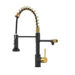 Single-Handle Pull Down Sprayer Kitchen Faucet In Black, Brushed Gold Drinking Water Faucet 3 In 1 Commercial Style