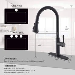 18.7 In. Single Handle Pull Down Sprayer Kitchen Faucet 360° Spout Swivel In Black -FURITURE SALE SHOP black tahanbath pull down kitchen faucets z w1932126990 fa 1000