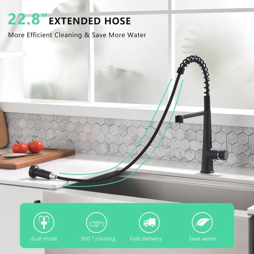 Faucet For Kitchen Sink, Black Kitchen Faucet With Pull Down Sprayer, Modern Commercial Spring Pull-Out Sink Faucet 7 Faucet For Kitchen Sink, Black Kitchen Faucet With Pull Down Sprayer, Modern Commercial Spring Pull-Out Sink Faucet - Image 7