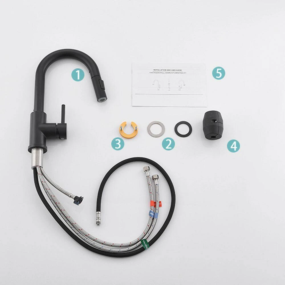 12.8 In. 360° Spout Swivel Black Kitchen Faucets With Pull Down Sprayer, Bathroom Sink Faucets Mini Bar Prep Faucet 6 12.8 In. 360° Spout Swivel Black Kitchen Faucets With Pull Down Sprayer, Bathroom Sink Faucets Mini Bar Prep Faucet - Image 6