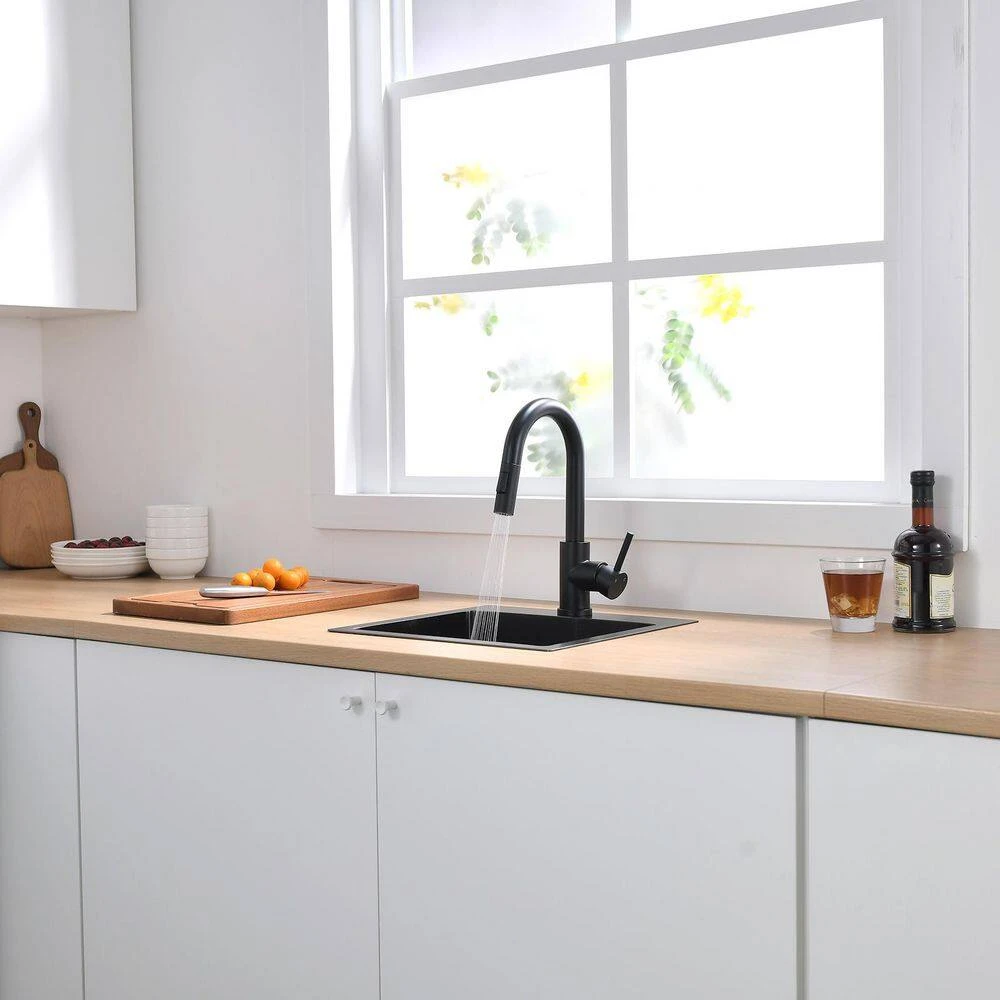 12.8 In. 360° Spout Swivel Black Kitchen Faucets With Pull Down Sprayer, Bathroom Sink Faucets Mini Bar Prep Faucet 3 12.8 In. 360° Spout Swivel Black Kitchen Faucets With Pull Down Sprayer, Bathroom Sink Faucets Mini Bar Prep Faucet - Image 3