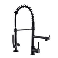 Commercial Kitchen Faucet Pull Down Sprayer Black And Nickel, Single Handle Kitchen Sink Faucet