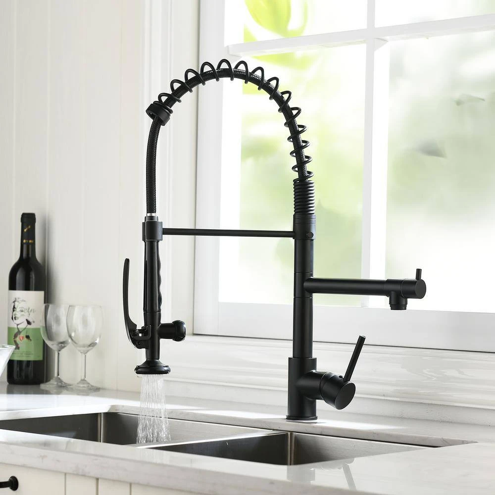 Commercial Kitchen Faucet Pull Down Sprayer Black And Nickel, Single Handle Kitchen Sink Faucet 6 Commercial Kitchen Faucet Pull Down Sprayer Black And Nickel, Single Handle Kitchen Sink Faucet - Image 6