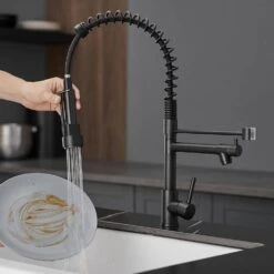 Commercial Stainless Steel Kitchen Faucet With Pull Down Sprayer, Single Handle Single Lever Kitchen Sink Faucet -FURITURE SALE SHOP black tahanbath pull down kitchen faucets z w1932p224883 31 1000