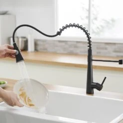 15.2 In 360° Spout Swivel Black Kitchen Faucet With Pull Out Sprayer, Single Handle Lever Kitchen Sink Faucet -FURITURE SALE SHOP black tahanbath pull down kitchen faucets z w1932p288181 31 1000