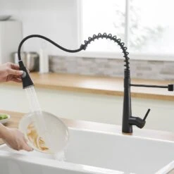 15.2 In 360° Spout Swivel Black Kitchen Faucet With Pull Out Sprayer, Single Handle Lever Kitchen Sink Faucet -FURITURE SALE SHOP black tahanbath pull down kitchen faucets z w1932p288181 44 1000