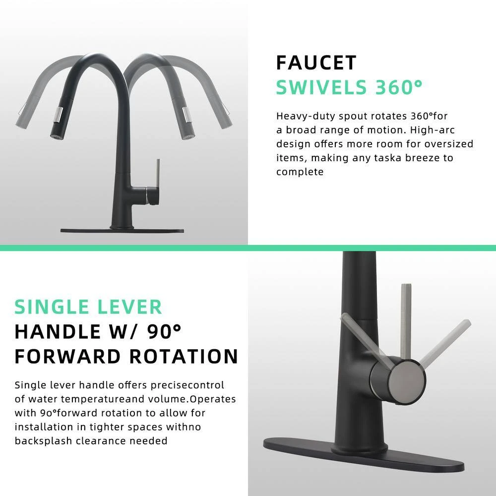Pull Out Kitchen Faucet Black Kitchen Faucet Single Handle Kitchen Faucet 6 Pull Out Kitchen Faucet Black Kitchen Faucet Single Handle Kitchen Faucet - Image 6