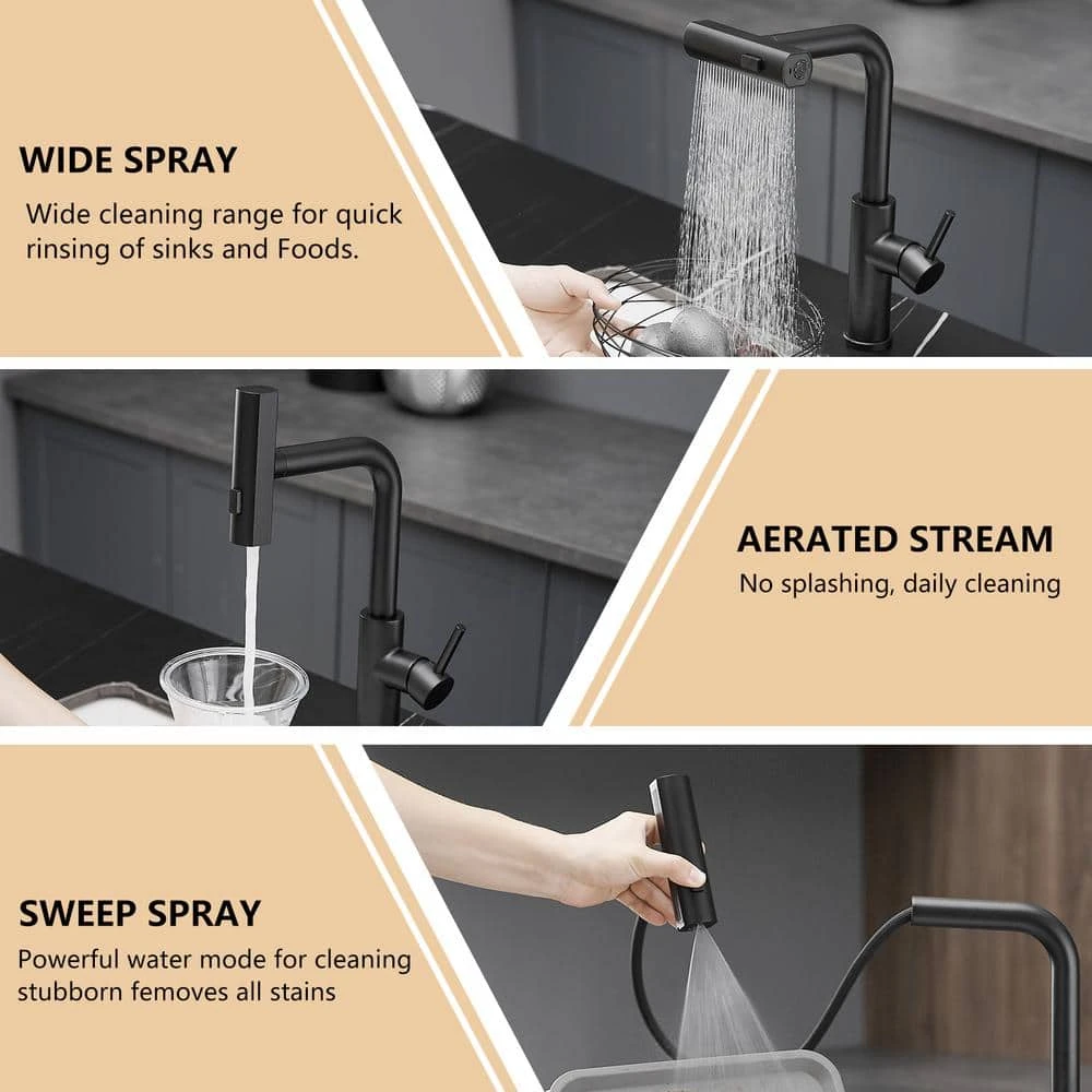 Kitchen Sink Faucet, Black Kitchen Faucets With Pull Out Sprayer, Kitchen Bar Faucet Single Hole Faucet 7 Kitchen Sink Faucet, Black Kitchen Faucets With Pull Out Sprayer, Kitchen Bar Faucet Single Hole Faucet - Image 7