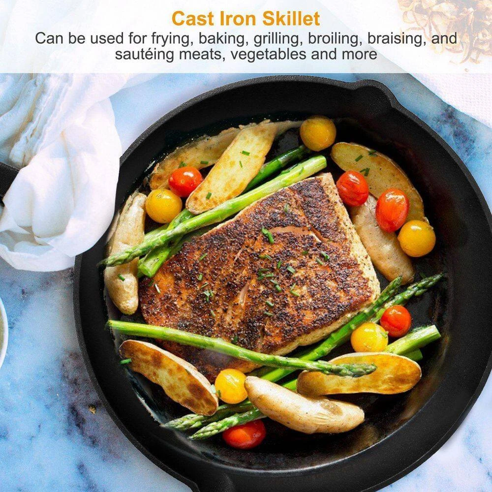 3-Piece Pre-Seasoned Cast Iron Skillet Set 6/8/10 In. Non-Stick Oven Safe Cookware Heat-Resistant Frying Pan 6 3-Piece Pre-Seasoned Cast Iron Skillet Set 6/8/10 In. Non-Stick Oven Safe Cookware Heat-Resistant Frying Pan - Image 6
