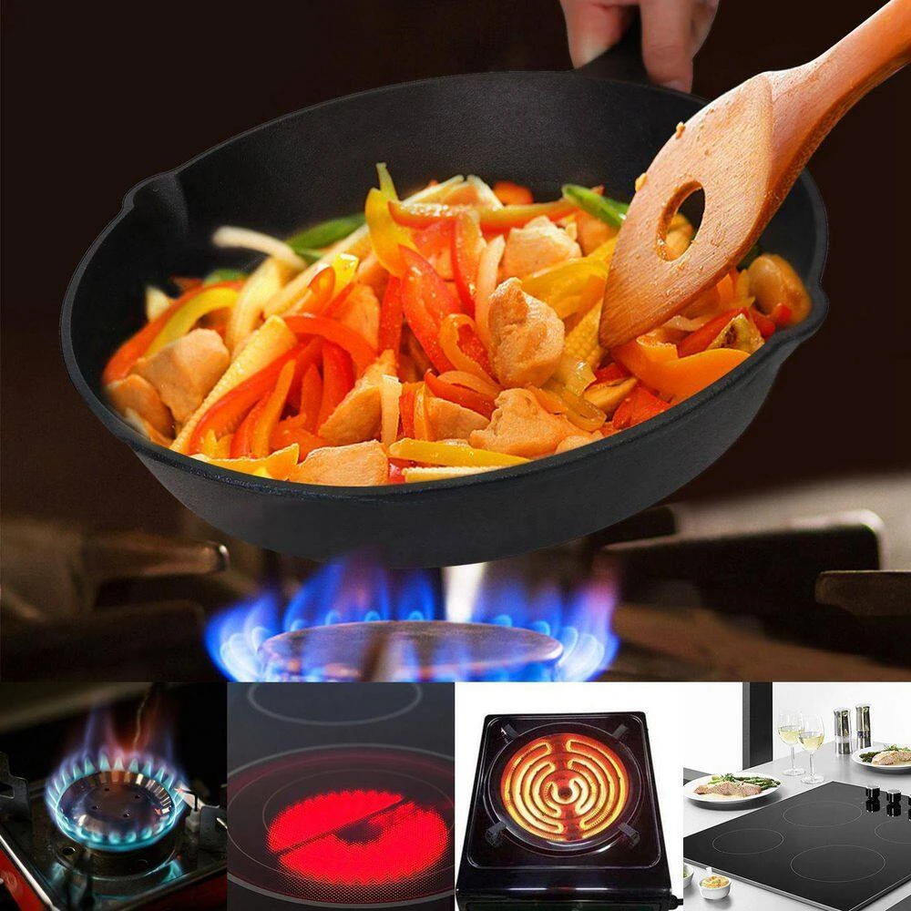 3-Piece Pre-Seasoned Cast Iron Skillet Set 6/8/10 In. Non-Stick Oven Safe Cookware Heat-Resistant Frying Pan 7 3-Piece Pre-Seasoned Cast Iron Skillet Set 6/8/10 In. Non-Stick Oven Safe Cookware Heat-Resistant Frying Pan - Image 7