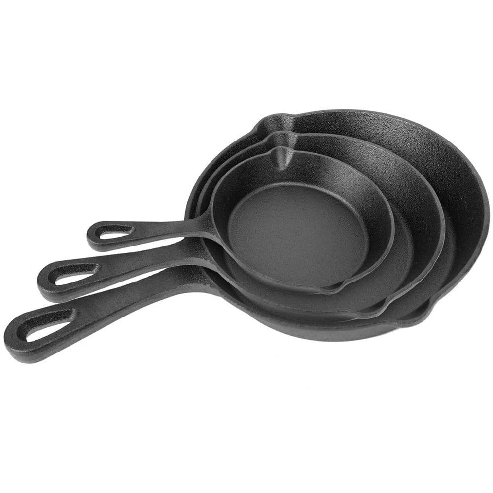 3-Piece Pre-Seasoned Cast Iron Skillet Set 6/8/10 In. Non-Stick Oven Safe Cookware Heat-Resistant Frying Pan 1 3-Piece Pre-Seasoned Cast Iron Skillet Set 6/8/10 In. Non-Stick Oven Safe Cookware Heat-Resistant Frying Pan