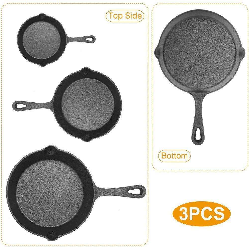3-Piece Pre-Seasoned Cast Iron Skillet Set 6/8/10 In. Non-Stick Oven Safe Cookware Heat-Resistant Frying Pan 3 3-Piece Pre-Seasoned Cast Iron Skillet Set 6/8/10 In. Non-Stick Oven Safe Cookware Heat-Resistant Frying Pan - Image 3