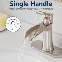 Sink Faucet With Deck Plate Waterfall Brushed With Pop Up Drain And Supply Lines Bathroom Faucets -FURITURE SALE SHOP black tahanbath standard kitchen faucets z w1932p180746 44 1000