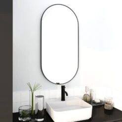 18 In. W X 35 In. H Oval Metal Framed Wall Bathroom Vanity Mirror In Black Framed 17 18 In. W X 35 In. H Oval Metal Framed Wall Bathroom Vanity Mirror In Black Framed -FURITURE SALE SHOP black tahanbath vanity mirrors q gg 99967978 31 1000