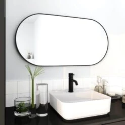 18 In. W X 35 In. H Oval Metal Framed Wall Bathroom Vanity Mirror In Black Framed 12 18 In. W X 35 In. H Oval Metal Framed Wall Bathroom Vanity Mirror In Black Framed -FURITURE SALE SHOP black tahanbath vanity mirrors q gg 99967978 4f 1000