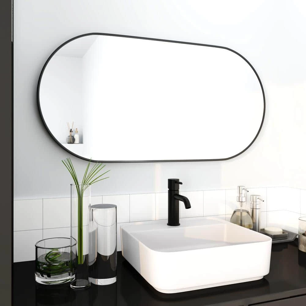 18 In. W X 35 In. H Oval Metal Framed Wall Bathroom Vanity Mirror In Black Framed 4 18 In. W X 35 In. H Oval Metal Framed Wall Bathroom Vanity Mirror In Black Framed - Image 4