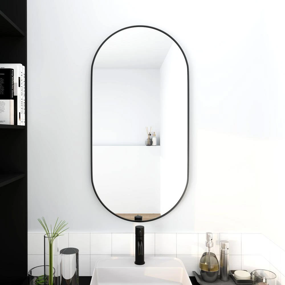 18 In. W X 35 In. H Oval Metal Framed Wall Bathroom Vanity Mirror In Black Framed 3 18 In. W X 35 In. H Oval Metal Framed Wall Bathroom Vanity Mirror In Black Framed - Image 3