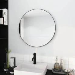 24in. Round Metal Framed Wall Bathroom Vanity Mirror In Black Framed -FURITURE SALE SHOP black tahanbath vanity mirrors q gg 99973170 31 1000