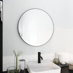 24in. Round Metal Framed Wall Bathroom Vanity Mirror In Black Framed -FURITURE SALE SHOP black tahanbath vanity mirrors q gg 99973170 c3 1000