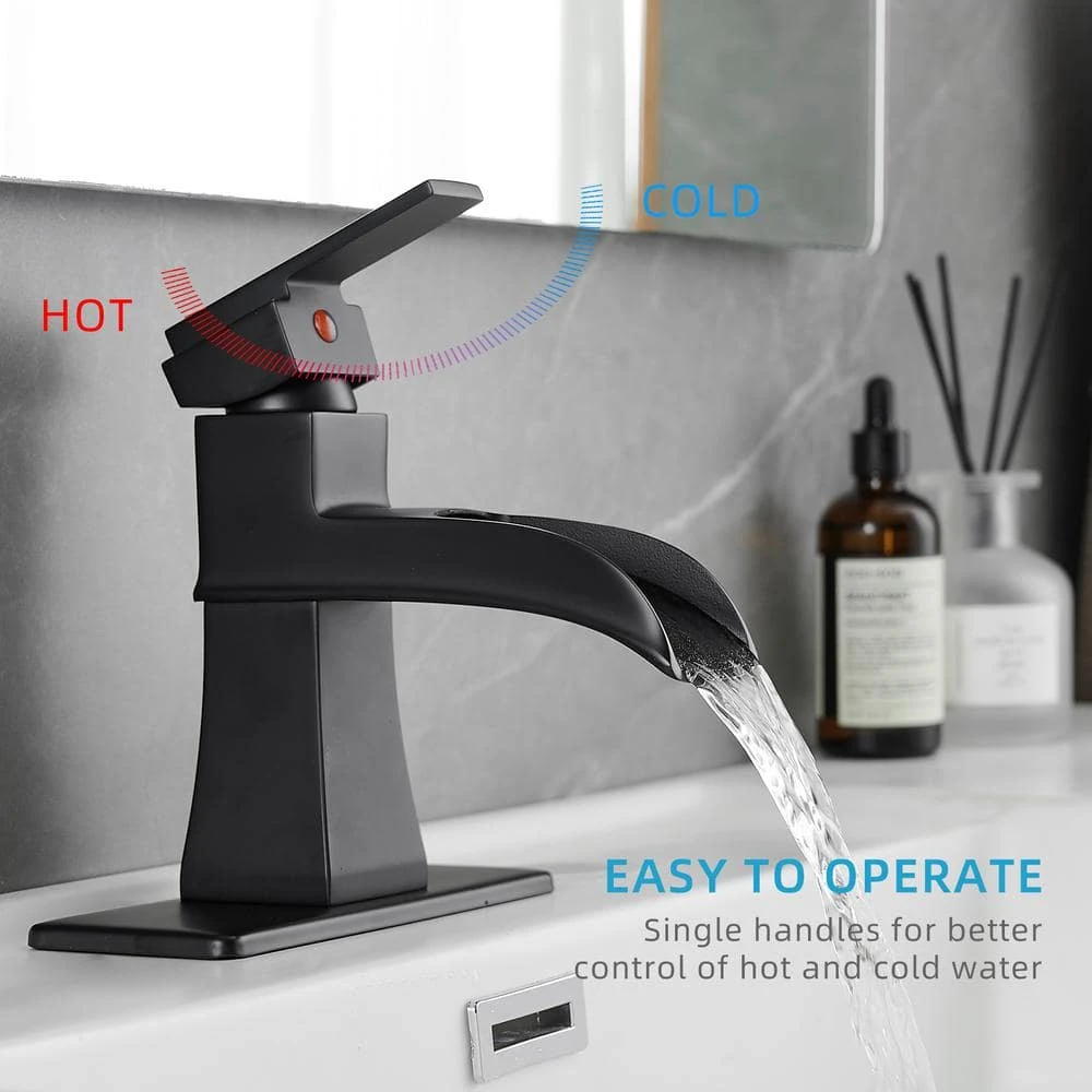 Single Handle Waterfall Vessel Sink Faucet With Drain Kit Included In Black 4 Single Handle Waterfall Vessel Sink Faucet With Drain Kit Included In Black - Image 4