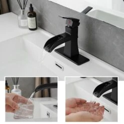 Single Handle Waterfall Vessel Sink Faucet With Drain Kit Included In Black 10 Single Handle Waterfall Vessel Sink Faucet With Drain Kit Included In Black -FURITURE SALE SHOP black tahanbath vessel sink faucets z w1932p179390 44 1000