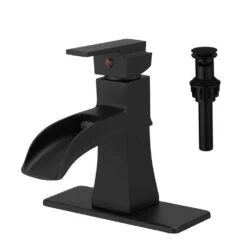 Single Handle Waterfall Vessel Sink Faucet With Drain Kit Included In Black